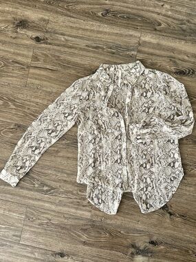 Bellatrix Cream and Brown Snake Print Button-Down Shirt